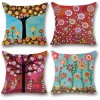 ONWAY Flower Tree Throw Pillow Covers Oil Painting Floral Decorative Pillow Covers for Couch Patio and Sofa 18 x 18 Set of 4