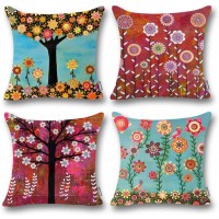ONWAY Flower Tree Throw Pillow Covers Oil Painting Floral Decorative Pillow Covers for Couch Patio and Sofa 18 x 18 Set of 4