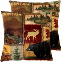 Set of 2 Square 18X18 inch Throw Pillow Cover for Women Men Short Plush Pillow Case Cushion Cover for Home Sofa Couch Living Room Car Decor Rustic Lodge Bear Moose Deer