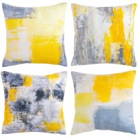 Taeamjone Yellow Grey Modern Throw Pillow Covers 4PCS Abstract Art Decorative Throw Pillows Cushion Cover Sofa Pillow Case Square Cushion Covers for Couch Bedroom Living Room