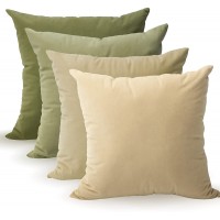 Tayis Green Throw Pillow Covers 18x18 Set of 4 Square Couch Pillows Decorative Velvet Pillow Cases for Couch Sofa Living Room