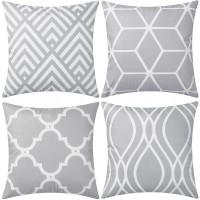 UINI Modern Decorative Throw Pillow Covers 18x18 Inch Grey Geometric Lines Pillow Covers Set of 4 Soft Gray Pillowcases Cushion Covers for Couch Bedroom Sofa Living Room