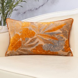 Yangest Rust Orange Monstera Leaf Velvet Lumbar Throw Pillow Cover Textured Cushion Case Vintage Neutral Oblong Pillowcase for Sofa Couch Bedroom Living Room Home Christmas Decoration 12x20 Inch