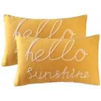 YIcabinet Set of 2 Soft Soild Decorative Rectangle Throw Pillow Covers Yellow Hello Sunshine Pillow for Sofa Bedroom Car 12x20 Inch