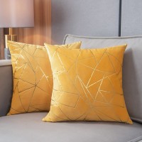 YONGLIU Pack of 2 Cushion Cases Throw Pillow Covers Modern Shining Gilding Geometric Pattern Lemon Yellow 18“X18”