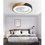20'' Thin Modern Wooden Ceiling Fan with Light LED Remote Control Dimmable Lighting Modes Low Profile Flush Mount Quiet Electric Fan Adjustable Wind Speed Timing Children's Princess Room,Black