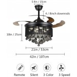 A Million 42" Modern Ceiling Fan with Light Crystal Black Chandelier Remote Retractable Amber Blades 3 Speeds 3 Colors Ceiling Fans Lighting Fixture Silent Motor with LED Kits Included