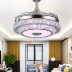 Angry Pryo FANRYO 42 Inch Crystal Ceiling Fan with Light and Bluetooth Speaker 7 Color Change Music Player 3 Speed Retractable Chandelier Remote,Fans Lighting Fandelier for Bedroom Living Room
