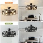 Depuley Farmhouse Ceiling Fans with Light 26” Industrial Indoor Outdoor Ceiling Fan Lighting Matte Black Flush Mount Ceiling Fan Light Kit Remote Control 3 Wind Speed6-Blade E26 Bulb Not Include