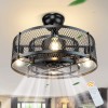 DLLT 20In Caged Ceiling Fan with Light 3 Speeds Adjustable Ceiling Fan Lights with Remote Industrial Ceiling Fans for Living Room Bedroom Kitchen 4xE26 Bulb Base Black No Bulb