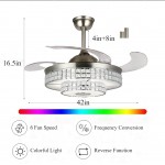 HNDDS Lighting Retractable Crystal Ceiling Fan 42 inch Fandelier with Bluetooth Speaker 6 Fan Speed 7 Colors Changing Modern Ceiling Fan Chandelier with Remote Control