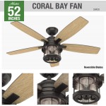 Hunter Fan Company 59420 Coral Bay Indoor Outdoor Ceiling Fan with LED Light and Remote 52 Black
