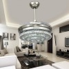 Lighting Groups 42" Invisible Reversible Ceiling Fan with LED Light and Remote 4 Retractable Blades Fan chandeliers for Livingroom Indoor Crystal Ceiling Light Kits with FansSilver-13