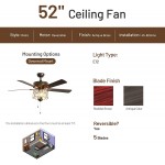 Tangkula 52Inch Ceiling Fan with Light Retro Crystal Chandelier Lighting Ceiling Fan w  3-Level Speed 5 Reversible Blades Height Adjustment Pull Chain Control Ceiling Fans Bronze