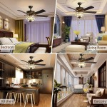 Tangkula 52Inch Ceiling Fan with Light Retro Crystal Chandelier Lighting Ceiling Fan w  3-Level Speed 5 Reversible Blades Height Adjustment Pull Chain Control Ceiling Fans Bronze