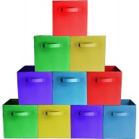 [10-Pack,Assorted Colors] Durable Storage Bins Containers Boxes Tote Baskets| Collapsible Storage Cubes for Household Organization | Fabric & Cardboard| Dual Handle | Foldable Shelves Storages