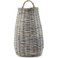 AuldHome Wall Hanging Pocket Basket; Woven Wicker Rustic Farmhouse Gray Washed Long Basket; 17 x 9 x 5 Inches