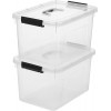 Clear Storage Latch Box 16 Quart Plastic Organizing Box Bin with Lid and Black Handles 2-Pack