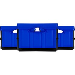 CleverMade 32L Collapsible Storage Bins Folding Plastic Stackable Utility Crates Solid Wall No Lid 3 Pack Royal Blue