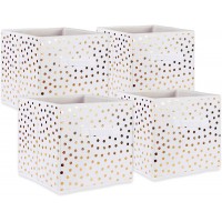 DII Non Woven Storage Collection Polka Dot Collapsible Bin Small Set 11x11x11 Cube White with Gold Dots 4 Piece