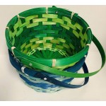 Easter Traditional Round Woven Bamboo Easter's Hunt Baskets with Hinged Handles Green Blue Set Of 2 .Bundle With Tricolor Easter Plastic Grass