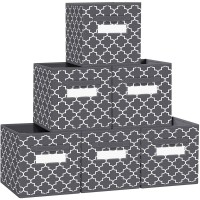 FabTotes Storage Bins 6 Pack Collapsible Storage Cubes 11"x10.5"x10.5" Large Toy Book Organizer Boxes with Handles and Label Card & Label Holder Baskets for Organizing Closet Shelves Dark Grey