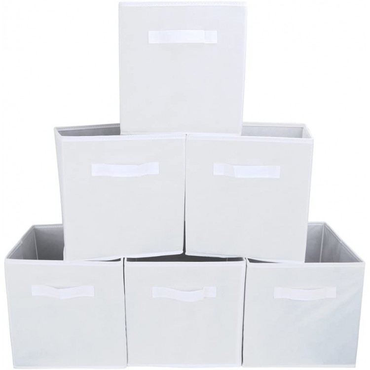 HOMESTO 11-Inch Fabric Foldable Storage Cubes Organizer with Handles Collapsible Bins Convenient for Organizing Clothes or Kids Toy Cubby White 6 Pack