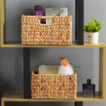 HOONEX Water Hyacinth Storage Baskets for Organizing Decorative Wicker Baskets with Carrying Handles Set of 2 Natural