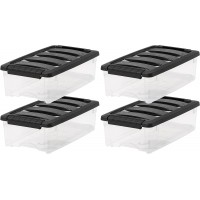 IRIS USA Plastic Bins Stackable Storage Container with Secure Latching Buckles Lid 12 Qt Clear Black 4 Count,580068