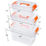 Jucoan 3 Pack Clear Plastic Storage Latch Bin with Lid Stackable Plastic Storage Box with Latches and Folding Handles for Toys Snacks 6 7 14 Quart
