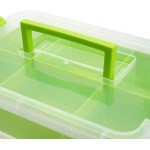 JuxYes 3-Tiers Stack Carry Storage Box With Divided Tray Transparent Stackable Storage Bin With Handle Lid Latching Storage Container for School & Office Supplies Green