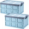 Lidded Storage Bins 2 Pack 30L Collapsible Storage Box Crates Plastic Tote Storage Box Container Stackable Folding Utility Crates for Clothes Toy Books ,Snack Shoe and Grocery Storage Bin-Blue