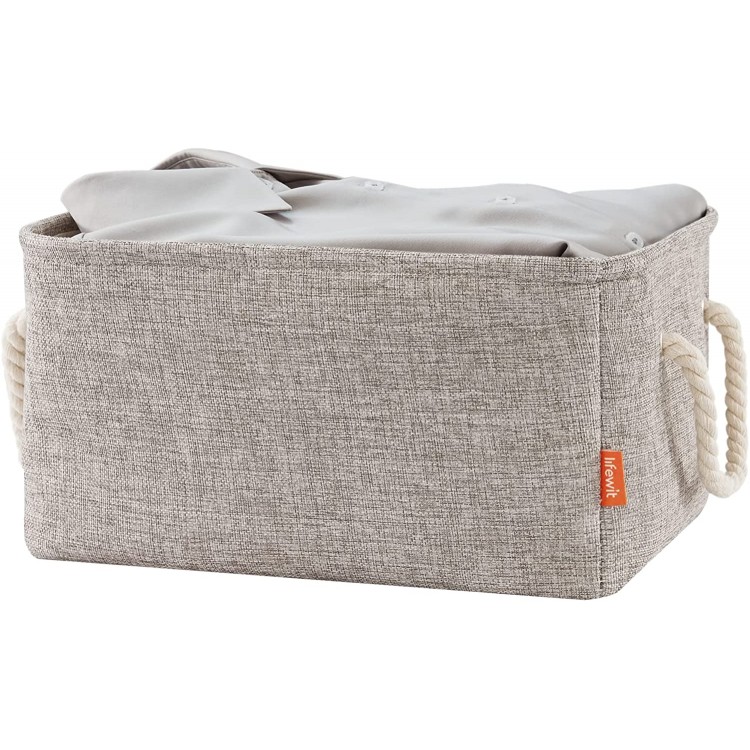 Lifewit Storage Baskets for Shelves Fabric Storage Bins for Organizing Decorative Closet bins with Handles for Living Room Utility Room 14.6 x 10.6 x 7.9 Inch Grey