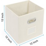 Magicfly Storage Bins with Label Holders Set of 6 Foldable Storage Cubes 12 X 12 inch with Handle Fabric Storage Bins for Closet Books Bedroom Beige