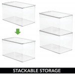 mDesign Durable Plastic Stackable Storage Bin Box Organizer with Secure Lid for Closet Play Room Classroom Organization Container for Organizing Kids Toys 2 Pack Clear