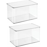 mDesign Durable Plastic Stackable Storage Bin Box Organizer with Secure Lid for Closet Play Room Classroom Organization Container for Organizing Kids Toys 2 Pack Clear