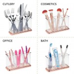 mDesign Plastic Organizer Cup Holder Divided Storage Organizer for Desks Office Tables Workspaces Stores Pen Pencils Markers Scissors 3 Sections Clear Rose Gold