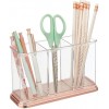 mDesign Plastic Organizer Cup Holder Divided Storage Organizer for Desks Office Tables Workspaces Stores Pen Pencils Markers Scissors 3 Sections Clear Rose Gold