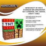 Minecraft 10-Inch Storage Bin Set | Includes Creeper TNT Grass Crafting Table | Fabric Basket Container Cubby Closet Organizer Home Decor for Playroom | Video Game Gifts And Collectibles