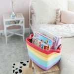 OrganiHaus Rainbow Cotton Rope Magazine Basket w Handles 14”x11” | Colorful Room Decor for Kids Toy Storage Baskets for Organizing | Rainbow Basket for Nursery Playroom Classroom Organization