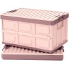 Pink Collapsible Storage Bins with Lids 2-Pack Folding Plastic Stackable Utility Crates 30L Durable Containers for Home & Garage Organization