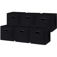 Pomatree 13x13x13 Storage Cube Bins 6 Pack | Large and Sturdy Dual Plastic Handles | Cube Storage Bins | Foldable Closet and Storage Fabric Bin Baskets | Home and Office Organizers Black