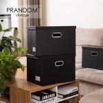 PRANDOM Large Collapsible Storage Bin with Lid [1-Pack] Leather Fabric Foldable Storage Box Organizer Containes Basket Cube with Cover for Home Bedroom Closet Office Nursery Black 17.7x11.8x11.8