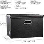 PRANDOM Large Collapsible Storage Bin with Lid [1-Pack] Leather Fabric Foldable Storage Box Organizer Containes Basket Cube with Cover for Home Bedroom Closet Office Nursery Black 17.7x11.8x11.8