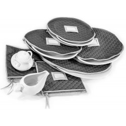 Quilted Cases for Fine China Accessories Storage Set of 6 Gray