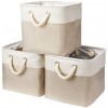Robuy 3 Pack Storage Cube Bins Collapsible Sturdy cationic Fabric Storage Basket with Cotton Rope Handle For Organizing Shelf Nurery Home Colset 13x13x13 inch