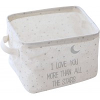 Slytem Storage Bin Basket Organizer Container Cube Rectangle with Handles Linen Canvas Jute Collapsible #1: 7.8" Long × 6.3" Wide × 5.1" high Gray Stars Moon
