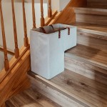 Staircase baskets for storage | Find a wide variety to match every stair | Premium stair organizer | Great for keeping your stairway clean | baskets for stairsteps Blurred beige with leather handles