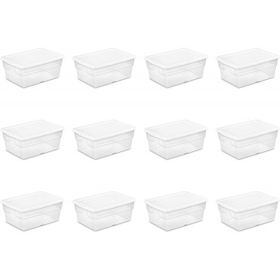 Sterilite 16448012 16 Quart 15 Liter Storage Box White Lid with Clear Base 12-Pack