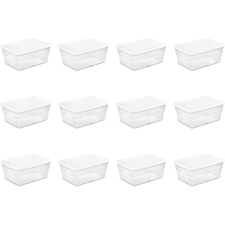 Sterilite 16448012 16 Quart 15 Liter Storage Box White Lid with Clear Base 12-Pack